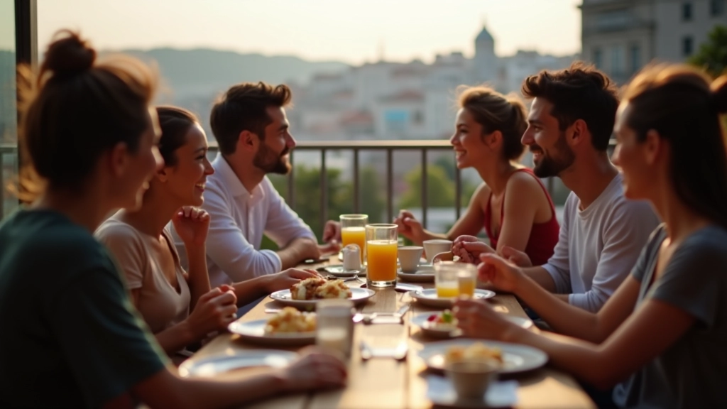 İstanbul'da grup brunch etkinliği, insanlar masada eğlenirken, canlı ortam, sosyal moment